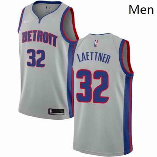 Mens Nike Detroit Pistons 32 Christian Laettner Authentic Silver NBA Jersey Statement Edition
